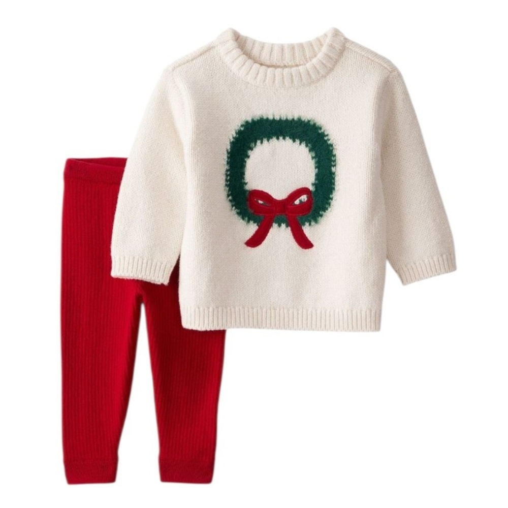 Carter's Wreath Long Sleeve Sweater and Red Pant  Set Infant 3 Months